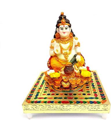 krishnagallery1 Kuber Bhagwan Murti With Wooden Meenakari chowki Marble Finish Kuber Statue , Kuber Murti , ( Home Temple Poojan Use , Office Temple , Gifted use) Decorative Showpiece  -  20 cm