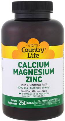 Country Life Calcium Magnesium Zinc, 250 Tablets