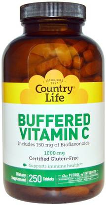 Country Life Buffered Vitamin C, 1000 mg, 250 Tablets