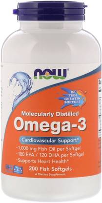 Now Foods Molecularly Distilled Omega-3, 180 EPA/120 DHA, 200 Fish Softgels