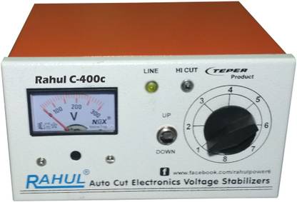 राहुल C-400c 400 VA/1.4 Amp 90-260 Volt Manual Room Cooelers/1 LCD/LED TV, Smart TV, Android TV Up to 52" ऑटोकट स्टेबलाइजर