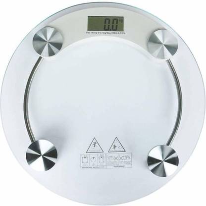 Majron Life Personal Weight Machine 8mm Thick Round Transparent Glass Weighing Scale (White) Weighing Scale