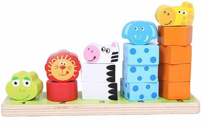 TOYSHINE Wooden Animal Stacker with Shapes Numbers and Color Learning