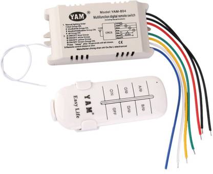 Vinayakart 4-Way ON OFF 220V-240V Light Digital Wireless Wall Switch with Remote 3 A Four Way Electrical Switch