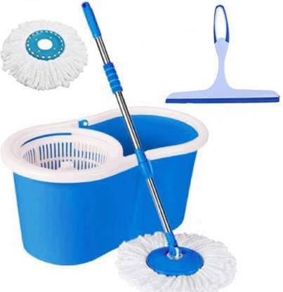 GTE Magic Bucket Spin Cleaning Mop with 2 Refill and 1 Glass Wiper Mop Set Mop Set