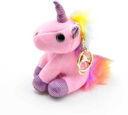 R H lifestyle Unicorn Key-chain Poof Tail Plush Pendant Unicorn Plush Toy Key Chain