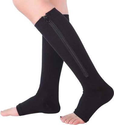 ZURU BUNCH Zipper Medical Compression Socks with Open Toe - Best Support Zip Stocking _1 PAIR Ankle Support