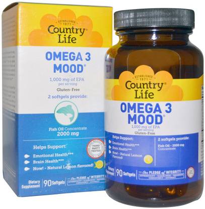 Country Life Omega 3 Mood, Natural Lemon Flavored, 90 Softgels
