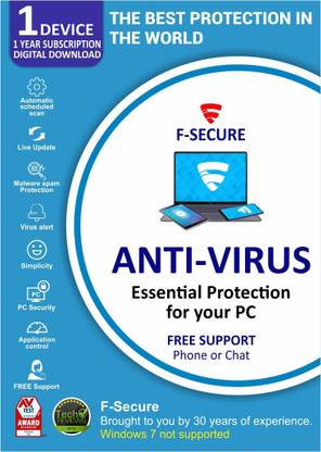 F-Secure Anti-virus key 1 PC 1 Year Activation Code 1 PC PC 1 Year  Anti-virus (Email Delivery - No CD)