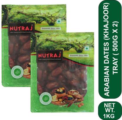 Nutraj Arabian Dates (Khajoor) 1 Kg Tray (500g X 2), Dry Dates