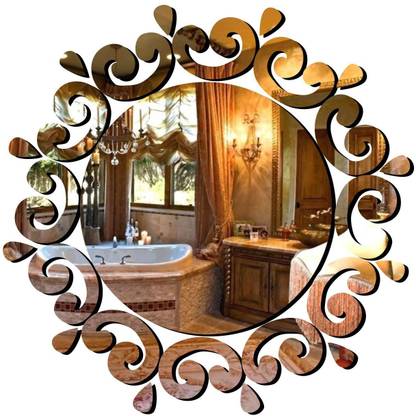 DECOR KAFE 30 cm 3D Abstract Circle Decorative Acrylic Mirror Wall Sticker (Gold) Self Adhesive Sticker