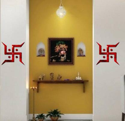 Sticker Hub 12 cm Acrylic Decorative Swastik 3D Acrylic Mirror Wall Sticker (Red) Self Adhesive Sticker