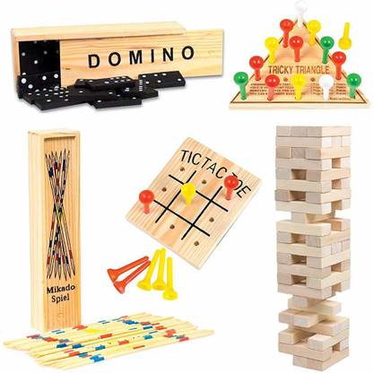 GamieTM Tic Tac Toe Tower Domino Triangle Pick-up Stick Educational Board Games