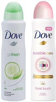 DOVE Cucumber Green Tea and Invisible Care Anti-Perspirant Spray 0% Alcohol 150ml Each (Pack of 2) Deodorant Spray  -  For Women