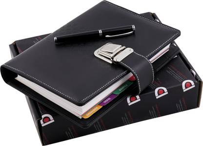 COI Black Dated Executive Organiser/Unique Office Stationery, Daily Planner and Diary Gift for Students and Teachers with Card, Document Holder and Pen. B5 Organizer Ruled 314 Pages