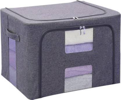 FULLY FUNKY Cloth Storage Box Moisture Proof Cloth Organizer with Zippered Closure and Handle CLOTH.STORAGE.BOX.24L.GREY-1PC
