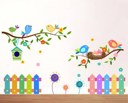 SUDARSHAN DESIGNS 79 cm Branch Birds Nest Home Wall Sticker Standard Size - 79Cm X 114Cm Color - Multicolor Self Adhesive Sticker