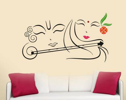 Sticker Wall 91 cm Radhe Krishna With Flute Self Adhesive Sticker