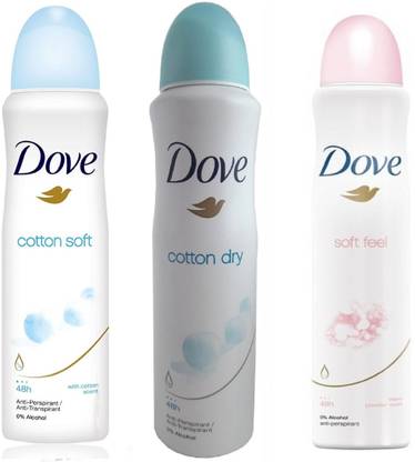 DOVE Cotton Soft, Cotton Dry and Soft Feel Deodorant Spray  -  For Women