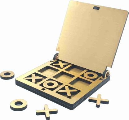 Golden Feather Wooden Tic Tac Toe Portable Game for Kids and Adults Golden Strategy & War Board Game