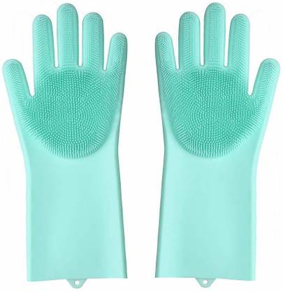 ZOOMANU Reusable Rubber Silicon Household Safety Wash Scrubber Heat Resistant Kitchen Gloves for Dish washing, Cleaning, Gardening Wet and Dry Glove hand gloves for kitchen Wet and Dry Glove