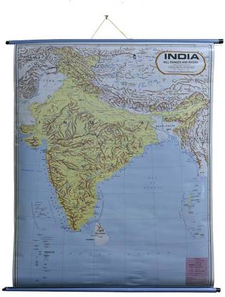 ROLLUP MAP OF INDIA HILL RANGES & RIVERS (PIPE MOUNTED) Photographic Paper