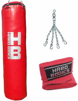 Hard Bodies 4 Feet Synthetic Leather Punching Bag - Red - UNFILLED Hanging Bag
