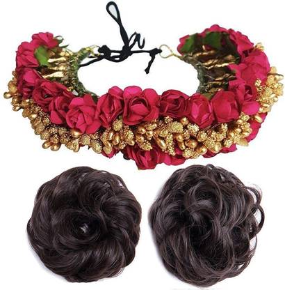 FULLY Combo Of Traditional Hair Gajra With Set Of 2 Ruffle Juda Hair Accessory Set