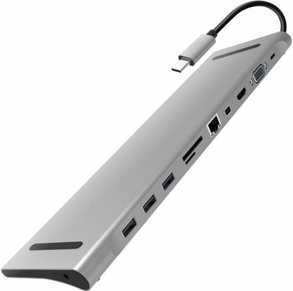 microware USB C Laptop Docking Station Multiple Port USB C Laptop Docking Station Multiple Port to HDMI/VGA/Mini DP/LAN RJ45 Ethernet/3 USB 3.0/SD/TF Card Reader/Audio/Type C PD Charging Port for MacBook Pro 2016 Chromebook Pixel and More USB Hub