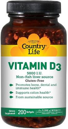 Country Life Vitamin D3, High Potency, 5,000 I.U., 200 Softgels