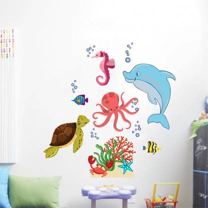 Decal O Decal 100 cm ' Under water Animal Life ' Kids Nursery Wall Stickers Self Adhesive Sticker