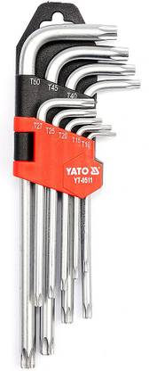 YATO YT-0511 Tamperproof Bolts Torx High Quality CrV 6150 Chrome Vanadium steel with Hardness HRC 52-55 Allen Key Set