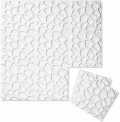 Wallpaper Mart 50.8 cm 3D Embossed Paintable Wall Panels (20" X 20", Pack of 12, PVC, White Color) Self Adhesive Sticker