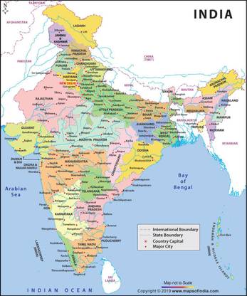 New India Map with Major Cities Fine Art Print