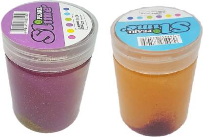 Aadmora Pack of two Multicolour Pearl Glitter Mud Slime Kit set Putty Toy Purple, Gold Putty Toy