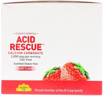 Country Life Acid Rescue Calcium Carbonate,1,000 mg,4 Chewable Tablets Each