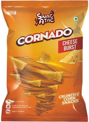 snac atac Cornado Cheese Burst, Corn Cone Snacks -100 g Each Chips