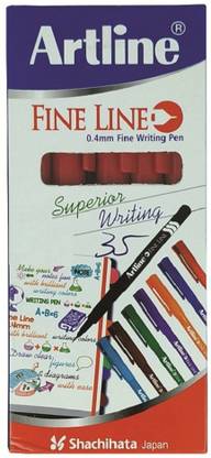 Artline Fine Line pack of 10 (Red) - Set of 5 Fineliner Pen