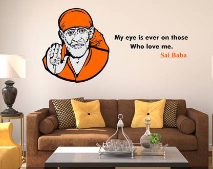 WALLDECORS 60.96 cm WALLDECOR GOD SAI BABA IMAGE WITH QUOTES Self Adhesive Sticker