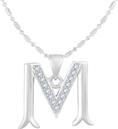 Golden Heart Intial "M" Alphabet Silver Cubic Zirconia Alloy Pendant