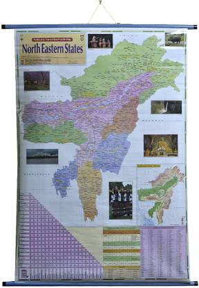 ROLLUP MAP OF NORTH EASTERN STATES OF INDIA (PIPE MOUNTED) Photographic Paper