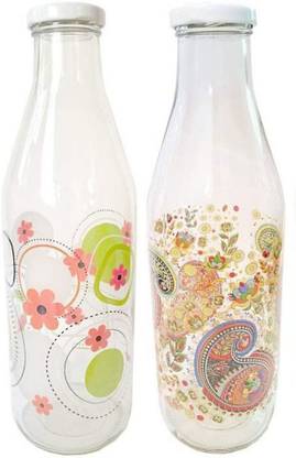 Indeavour Azure Glass Bottles Fridge Water Bottle - Set of 2 1000 ml Bottle