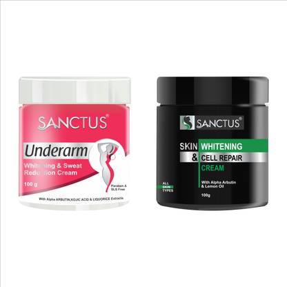 SANCTUS Underarm Whitening & Sweat Reduction Cream & Advanced Skin Whitening & Cell Repair Cream Combo (100gm+100gm)