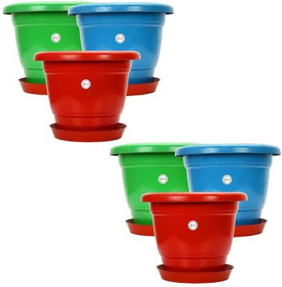 Kraft Seeds Gamla/Planter/Pot with Bottom Plate, Multicolour, 8 inch Plant Container Set