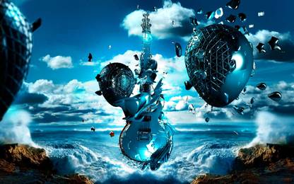 Music Artistic Pandora Blue Horizon Guitar HD Wallpaper Background Fine Art Print