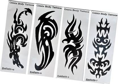 One Point Collections Enamel Design Temporary Tattoo Sticker (Black, 10.5x6cm) - Set of 4
