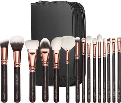 ALLURE Professional Makeup Brushes for Face and Eyes # Rose Gold - (RGK-15) with Premium Clutch