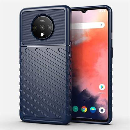Mobikcity Back Cover for Mobikcity OnePlus 7T Shockproof Soft Silicon Fashion Square TPU Case (Blue)