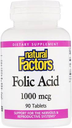 Natural Factors Folic Acid, 1,000 mcg, 90 Tablets