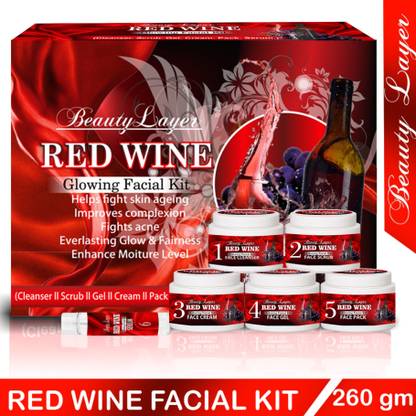 ब्यूटीलेयर Red Wine Facial Kit For Glowing (Everlasting Glow & Enhance Moisture Level) (250gm+10ml) 260 g